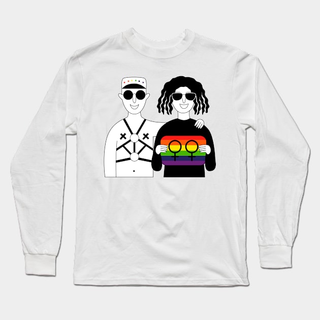 Gays couple with rainbow flag Long Sleeve T-Shirt by Savvalinka